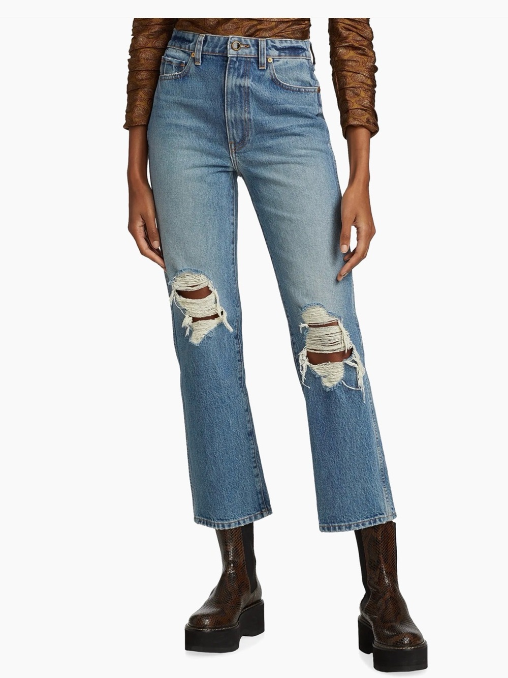 KHAITE Abigail Distressed Straight Leg Jeans
